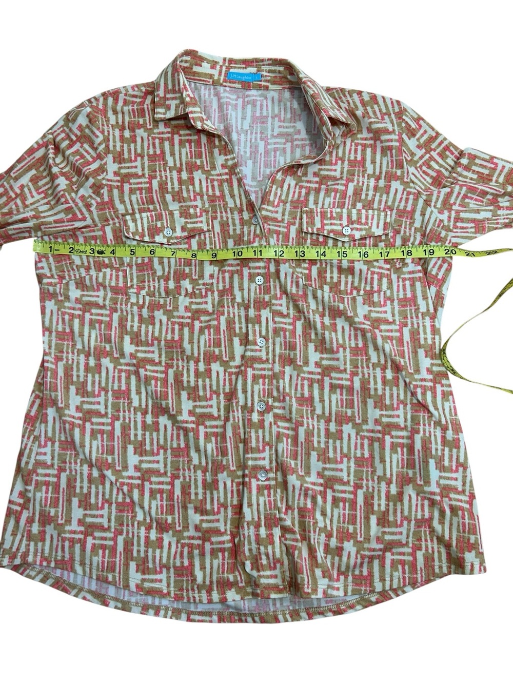 J McLaughlin Button Down Collared Blouse, Pink & Tan size Large - Picture 6 of 7